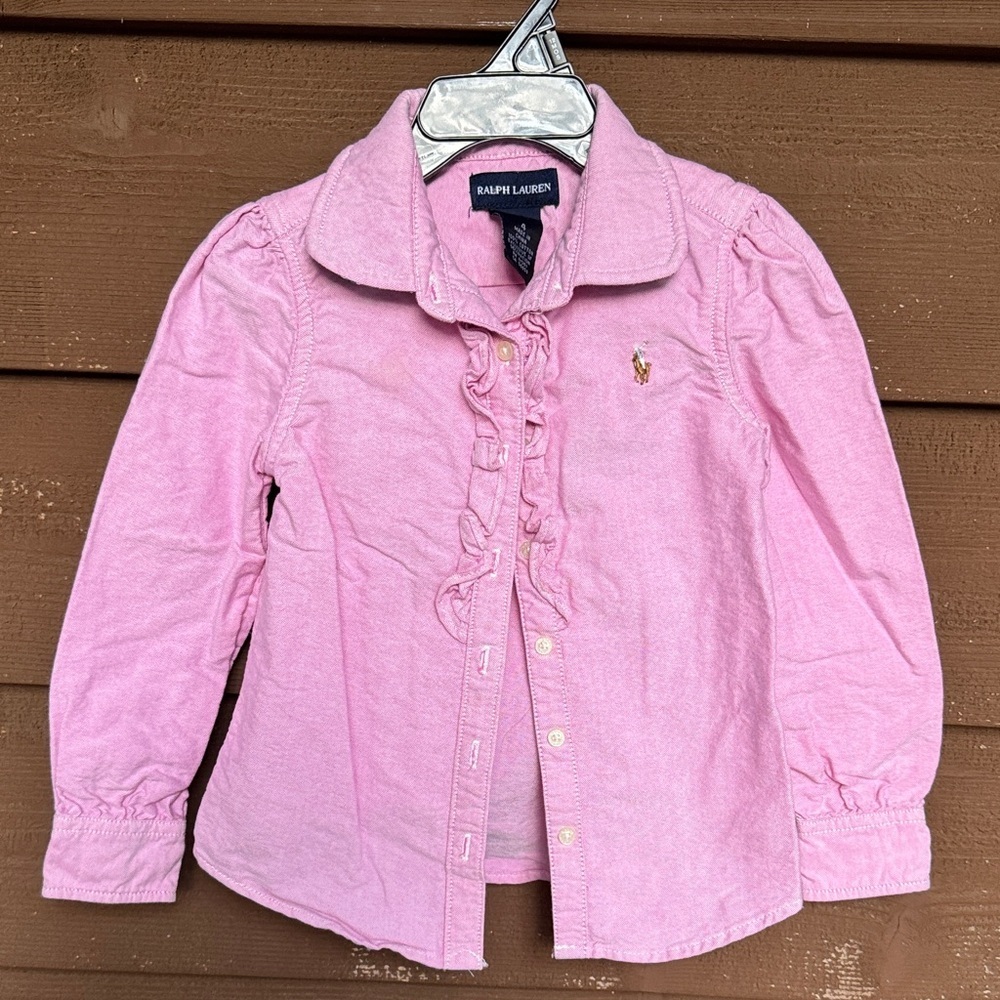 Ralph Lauren Pink Button Down Shirt with Satin Collar Detail size 4